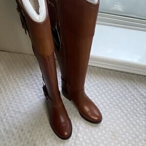 I.N.C. Women’s Brown Leather Knee-High Riding Boots Round Toe Side Zip 5M